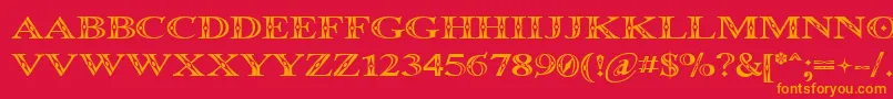 Occoluchi-Schriftart – Orangefarbene Schriften auf rotem Hintergrund