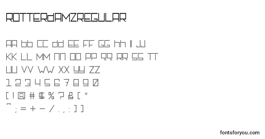 A fonte RotterdamzRegular – alfabeto, números, caracteres especiais