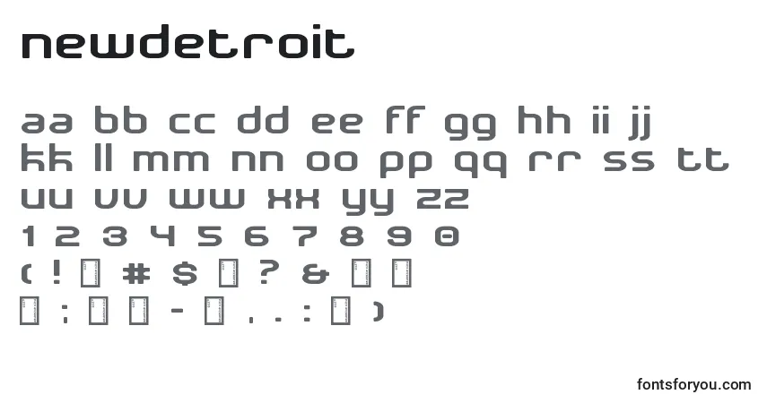 Czcionka NewDetroit – alfabet, cyfry, specjalne znaki