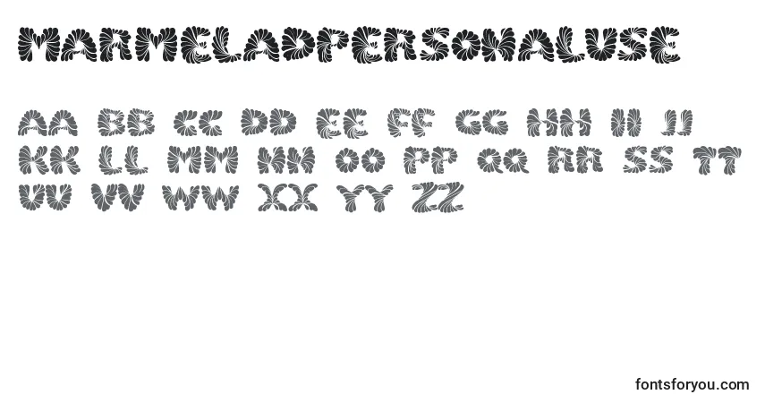 Schriftart Marmeladpersonaluse – Alphabet, Zahlen, spezielle Symbole