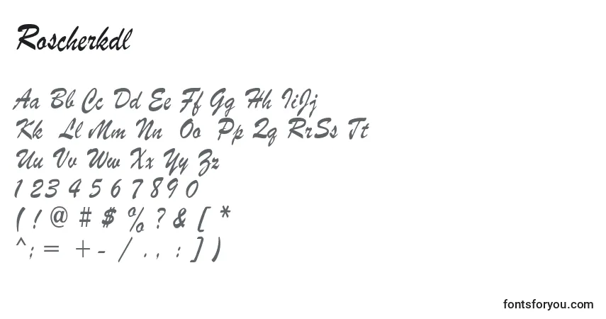 Schriftart Roscherkdl – Alphabet, Zahlen, spezielle Symbole