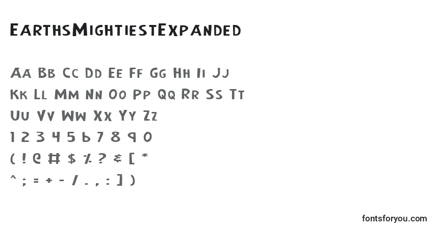 Schriftart EarthsMightiestExpanded – Alphabet, Zahlen, spezielle Symbole