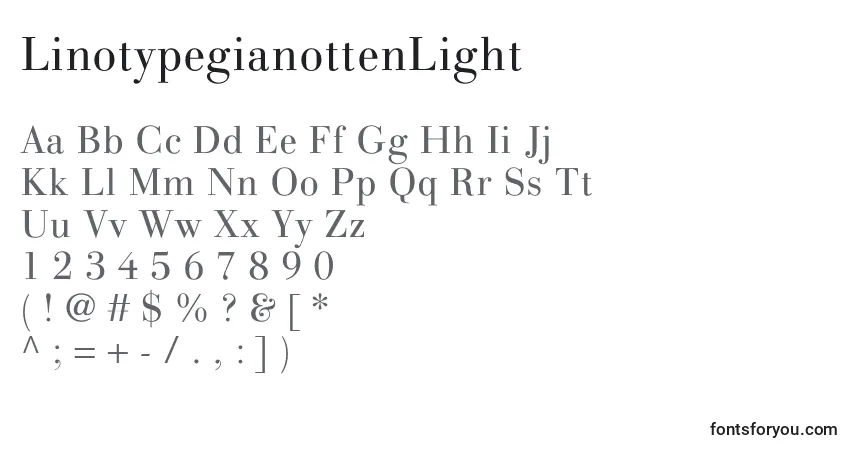 Schriftart LinotypegianottenLight – Alphabet, Zahlen, spezielle Symbole
