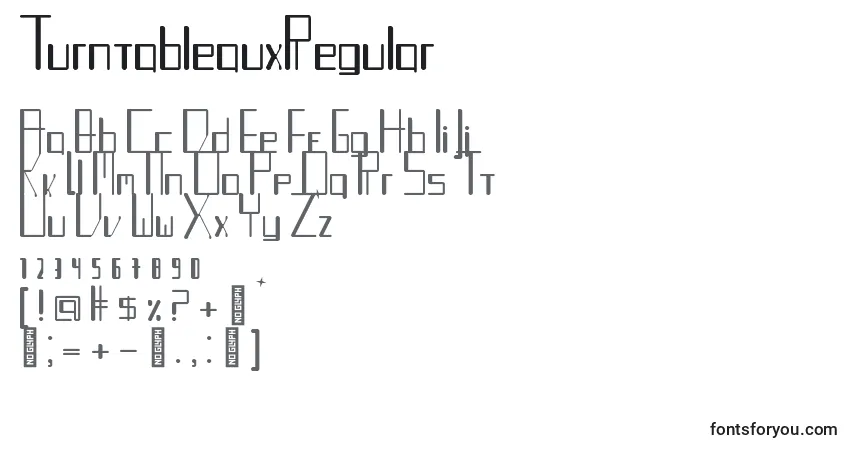 A fonte TurntableauxRegular – alfabeto, números, caracteres especiais