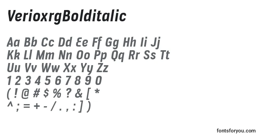A fonte VerioxrgBolditalic – alfabeto, números, caracteres especiais