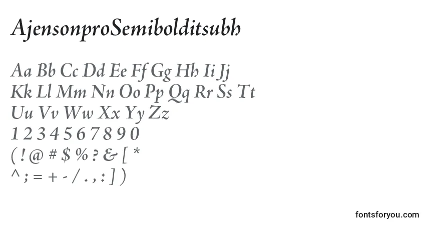 A fonte AjensonproSemibolditsubh – alfabeto, números, caracteres especiais