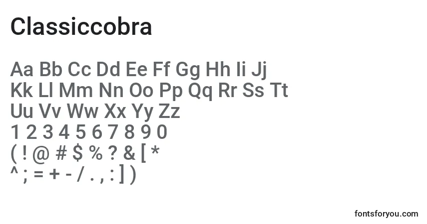 Czcionka Classiccobra – alfabet, cyfry, specjalne znaki