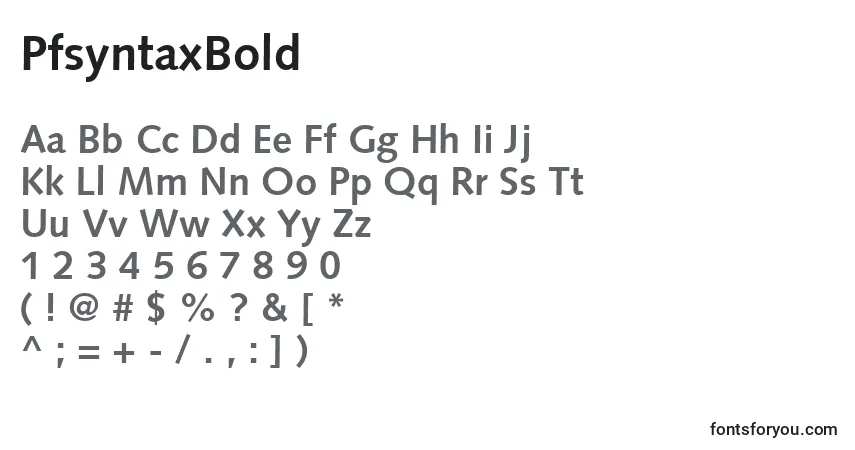 A fonte PfsyntaxBold – alfabeto, números, caracteres especiais