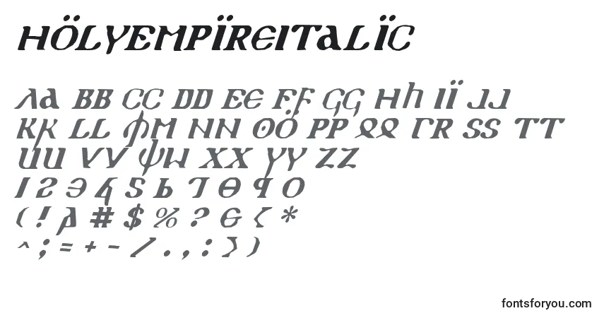 Schriftart HolyEmpireItalic – Alphabet, Zahlen, spezielle Symbole