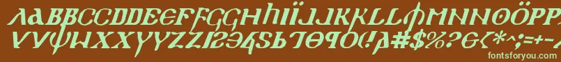 フォントHolyEmpireItalic – 緑色の文字が茶色の背景にあります。