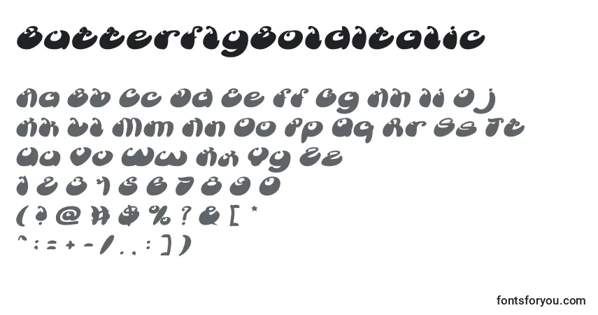 Шрифт ButterflyBoldItalic – алфавит, цифры, специальные символы