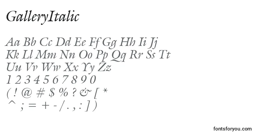 A fonte GalleryItalic – alfabeto, números, caracteres especiais