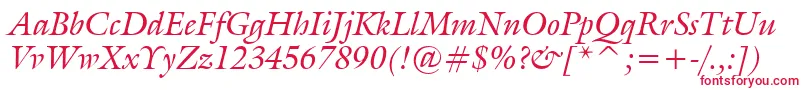 フォントGalleryItalic – 白い背景に赤い文字