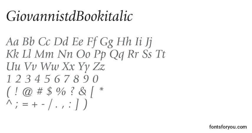 Шрифт GiovannistdBookitalic – алфавит, цифры, специальные символы