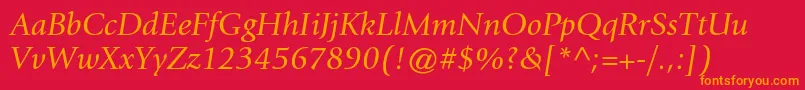 GiovannistdBookitalic-Schriftart – Orangefarbene Schriften auf rotem Hintergrund