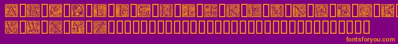 GoudyInitialen-fontti – oranssit fontit violetilla taustalla