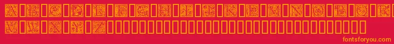 フォントGoudyInitialen – 赤い背景にオレンジの文字