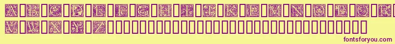 GoudyInitialen-Schriftart – Violette Schriften auf gelbem Hintergrund