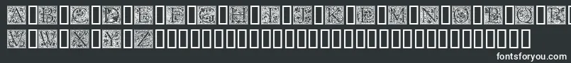 GoudyInitialen-fontti – valkoiset fontit mustalla taustalla