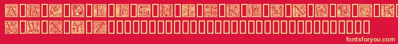GoudyInitialen-fontti – keltaiset fontit punaisella taustalla