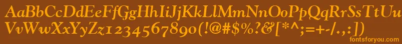 GoudyBoldItalicOldStyleFigures-Schriftart – Orangefarbene Schriften auf braunem Hintergrund