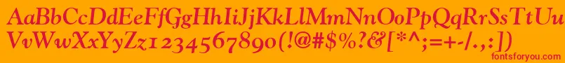 GoudyBoldItalicOldStyleFigures-Schriftart – Rote Schriften auf orangefarbenem Hintergrund
