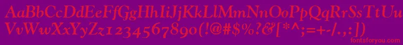 GoudyBoldItalicOldStyleFigures Font – Red Fonts on Purple Background