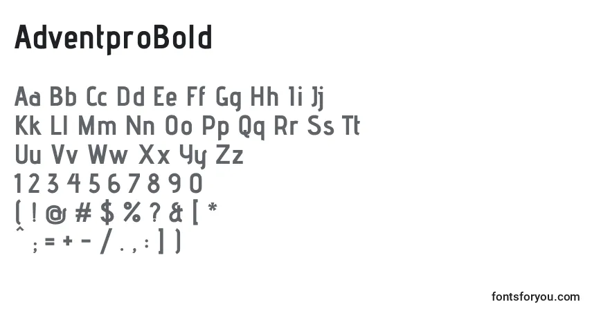 Шрифт AdventproBold – алфавит, цифры, специальные символы