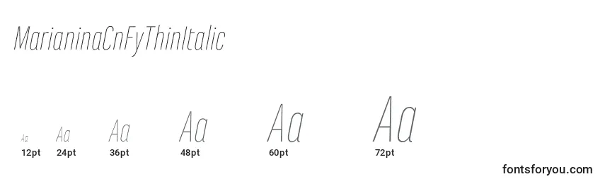 MarianinaCnFyThinItalic Font Sizes