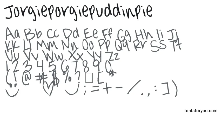 Czcionka Jorgieporgiepuddinpie – alfabet, cyfry, specjalne znaki