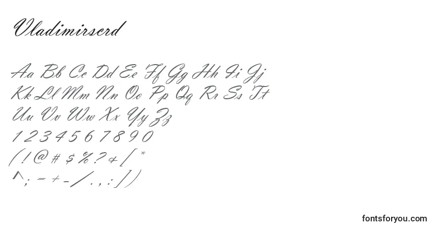 Schriftart Vladimirscrd – Alphabet, Zahlen, spezielle Symbole