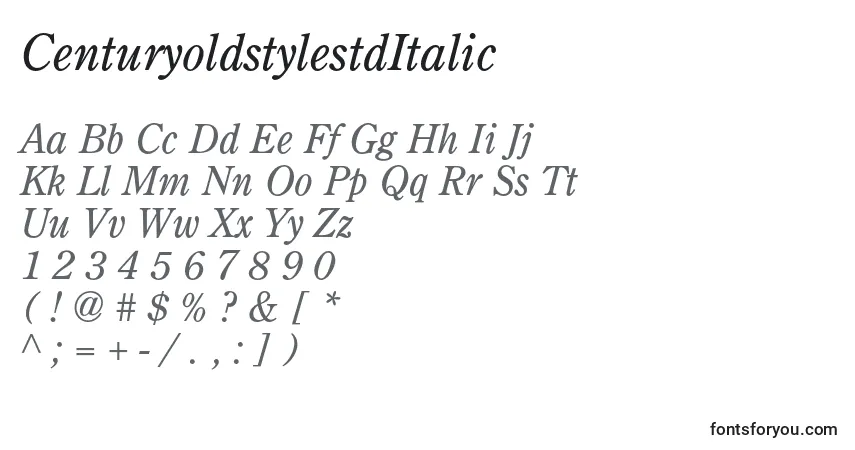 Шрифт CenturyoldstylestdItalic – алфавит, цифры, специальные символы