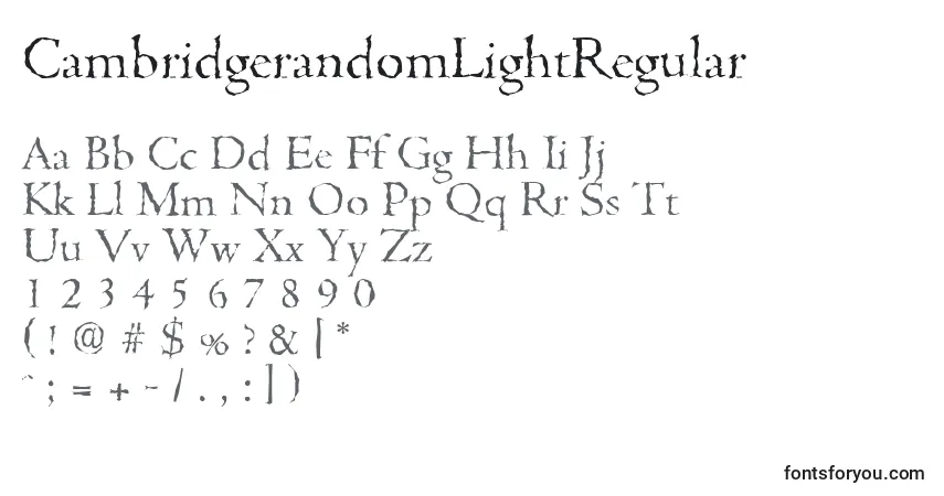 A fonte CambridgerandomLightRegular – alfabeto, números, caracteres especiais