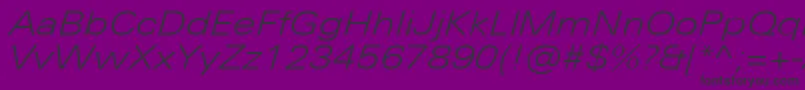 Fonte UniversNextProLightExtendedItalic – fontes pretas em um fundo violeta