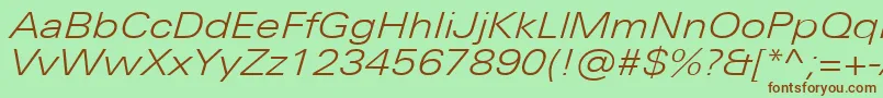 UniversNextProLightExtendedItalic Font – Brown Fonts on Green Background