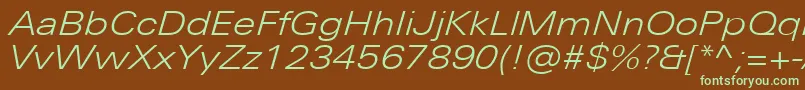 UniversNextProLightExtendedItalic-fontti – vihreät fontit ruskealla taustalla