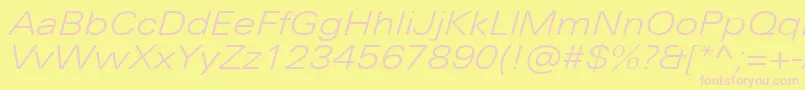 Fonte UniversNextProLightExtendedItalic – fontes rosa em um fundo amarelo
