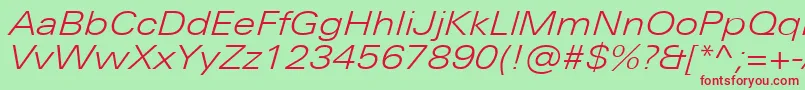 UniversNextProLightExtendedItalic Font – Red Fonts on Green Background