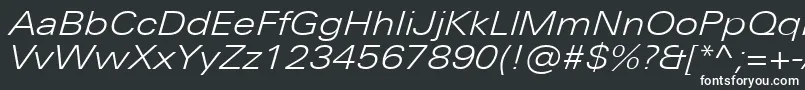 UniversNextProLightExtendedItalic-fontti – valkoiset fontit mustalla taustalla