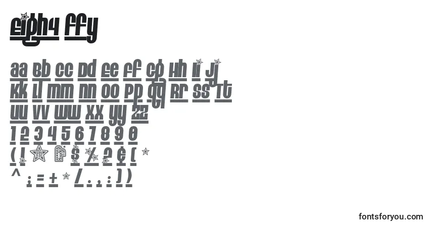 Schriftart Eigh4 ffy – Alphabet, Zahlen, spezielle Symbole
