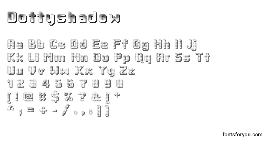 Czcionka Dottyshadow – alfabet, cyfry, specjalne znaki