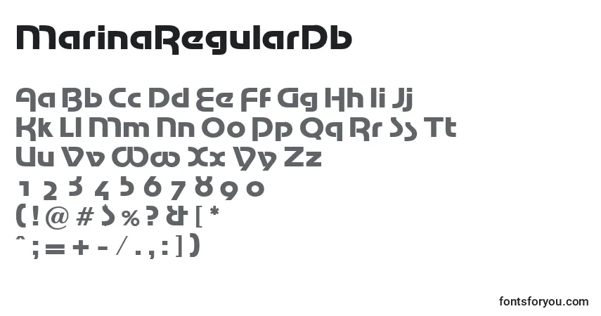 Czcionka MarinaRegularDb – alfabet, cyfry, specjalne znaki
