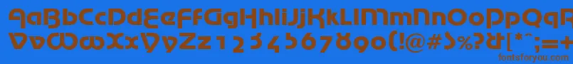 フォントMarinaRegularDb – 茶色の文字が青い背景にあります。