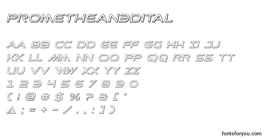 Czcionka Promethean3Dital – alfabet, cyfry, specjalne znaki