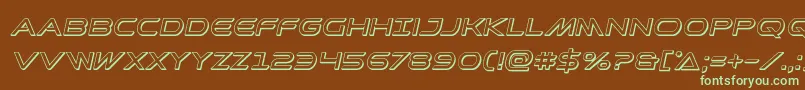 フォントPromethean3Dital – 緑色の文字が茶色の背景にあります。