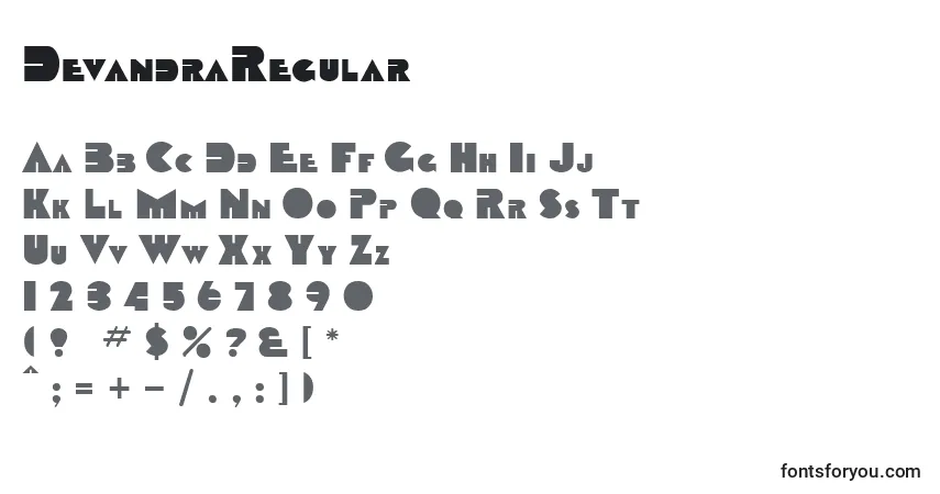 Czcionka DevandraRegular – alfabet, cyfry, specjalne znaki