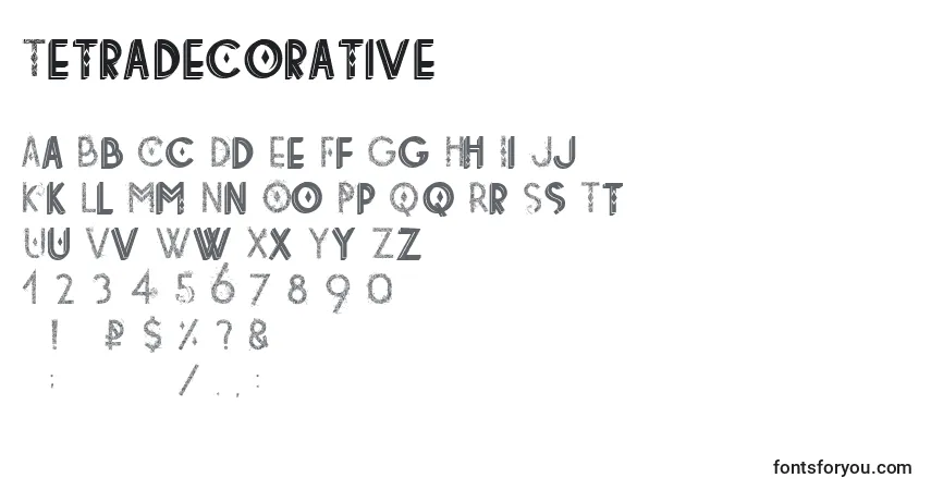 Czcionka Tetradecorative – alfabet, cyfry, specjalne znaki