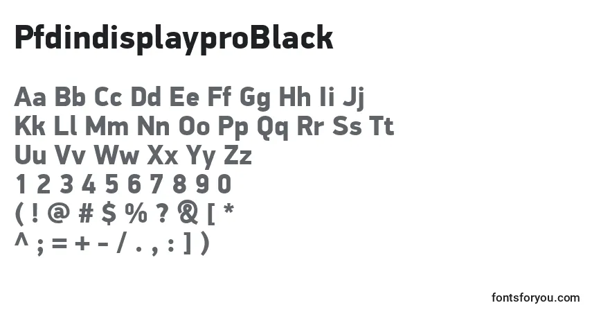 A fonte PfdindisplayproBlack – alfabeto, números, caracteres especiais