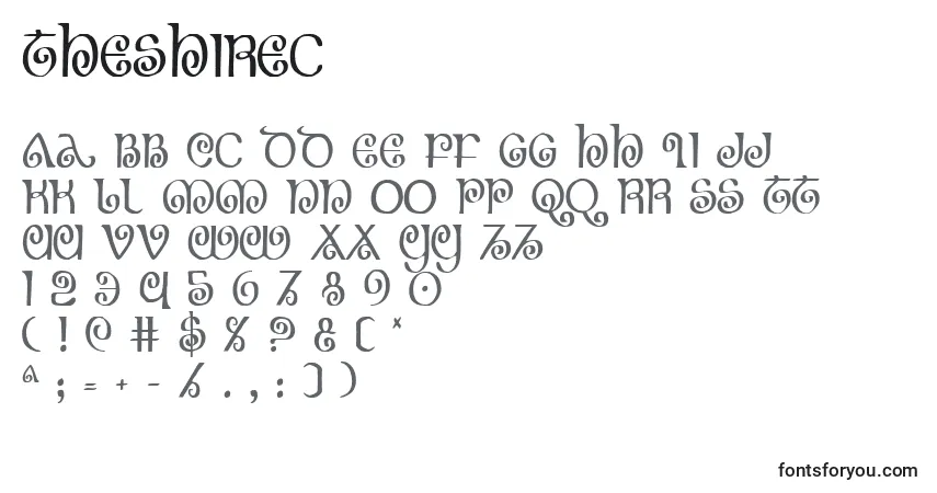 A fonte Theshirec – alfabeto, números, caracteres especiais