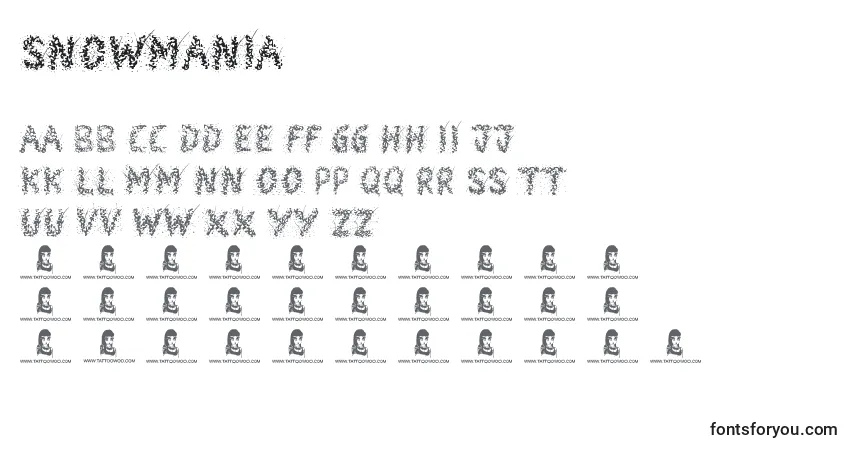 A fonte Snowmania – alfabeto, números, caracteres especiais